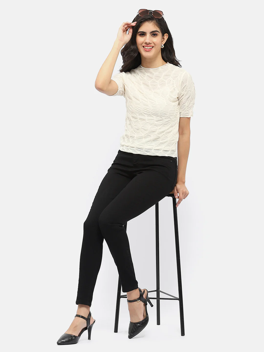 Madame Lettuce Hem Beige Crinkled Top - Image 2
