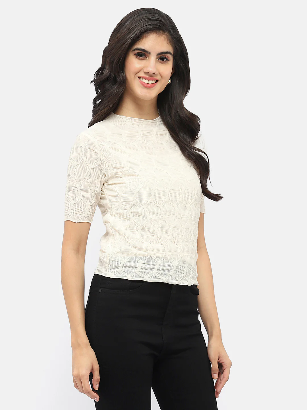 Madame Lettuce Hem Beige Crinkled Top - Image 3