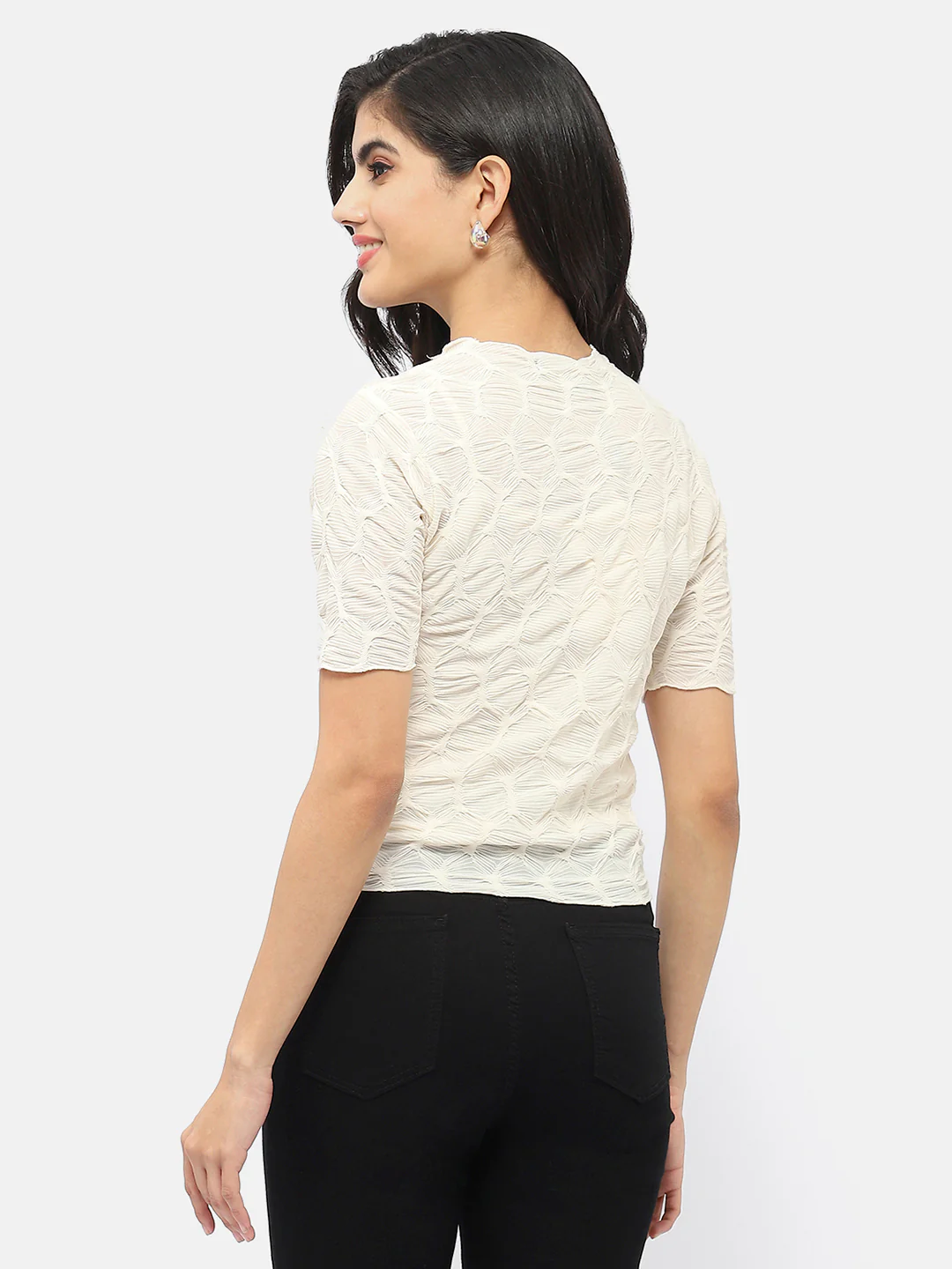 Madame Lettuce Hem Beige Crinkled Top - Image 5