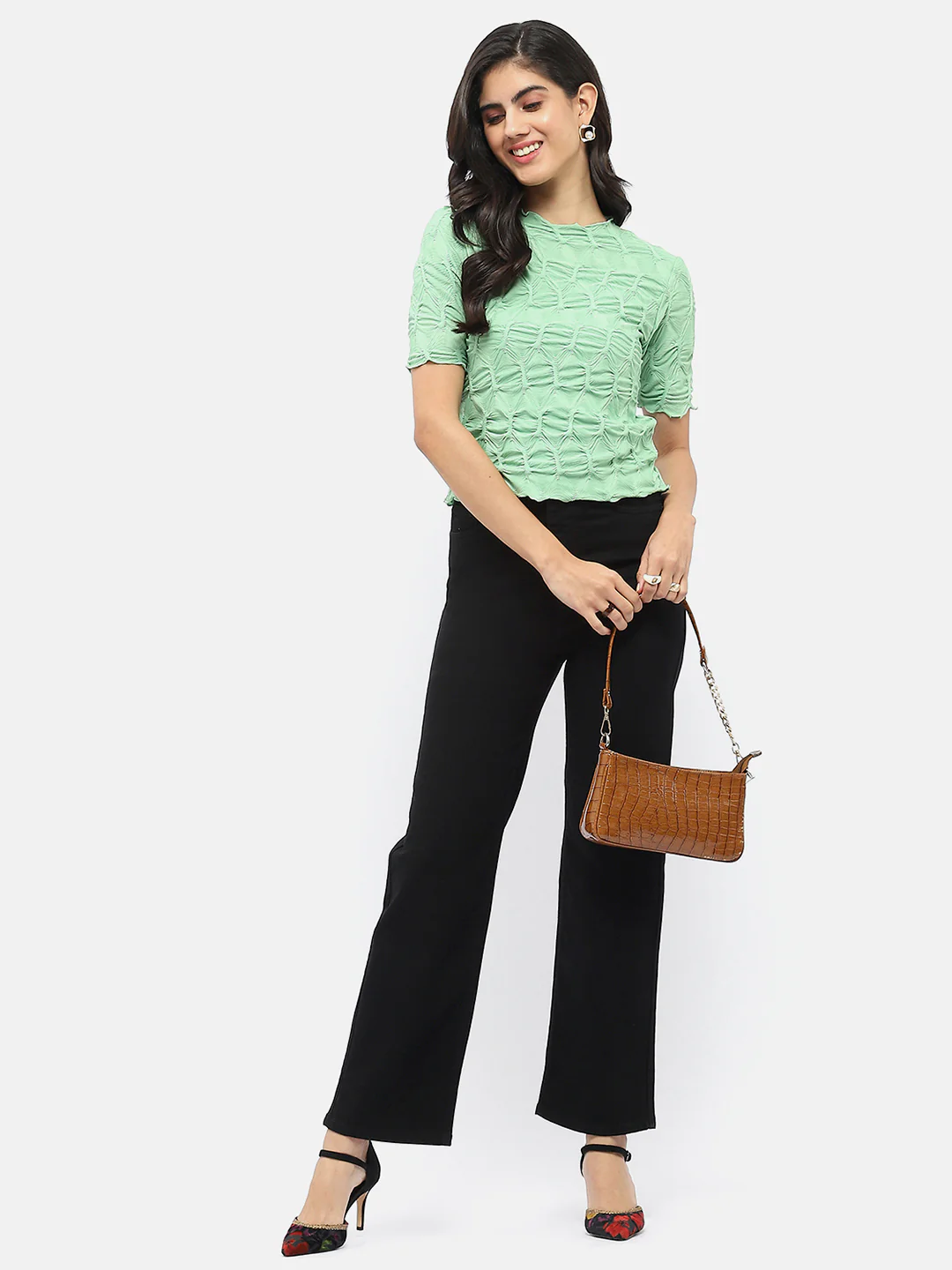 Madame Lettuce Hem Green Crinkled Top - Image 2