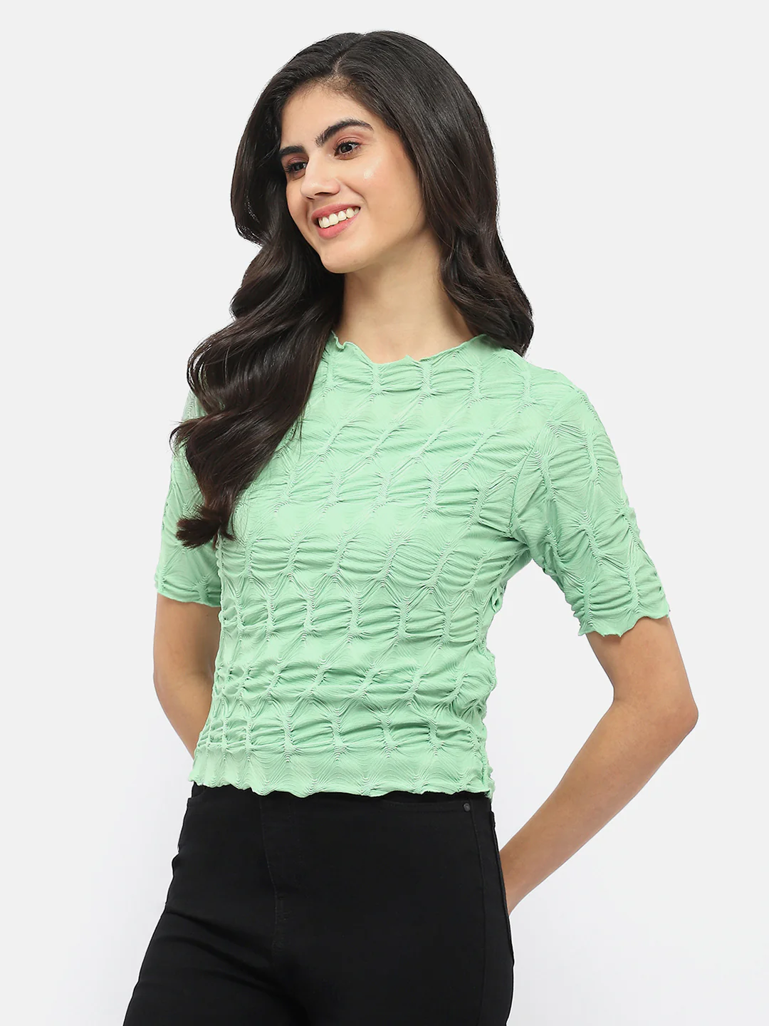 Madame Lettuce Hem Green Crinkled Top - Image 4