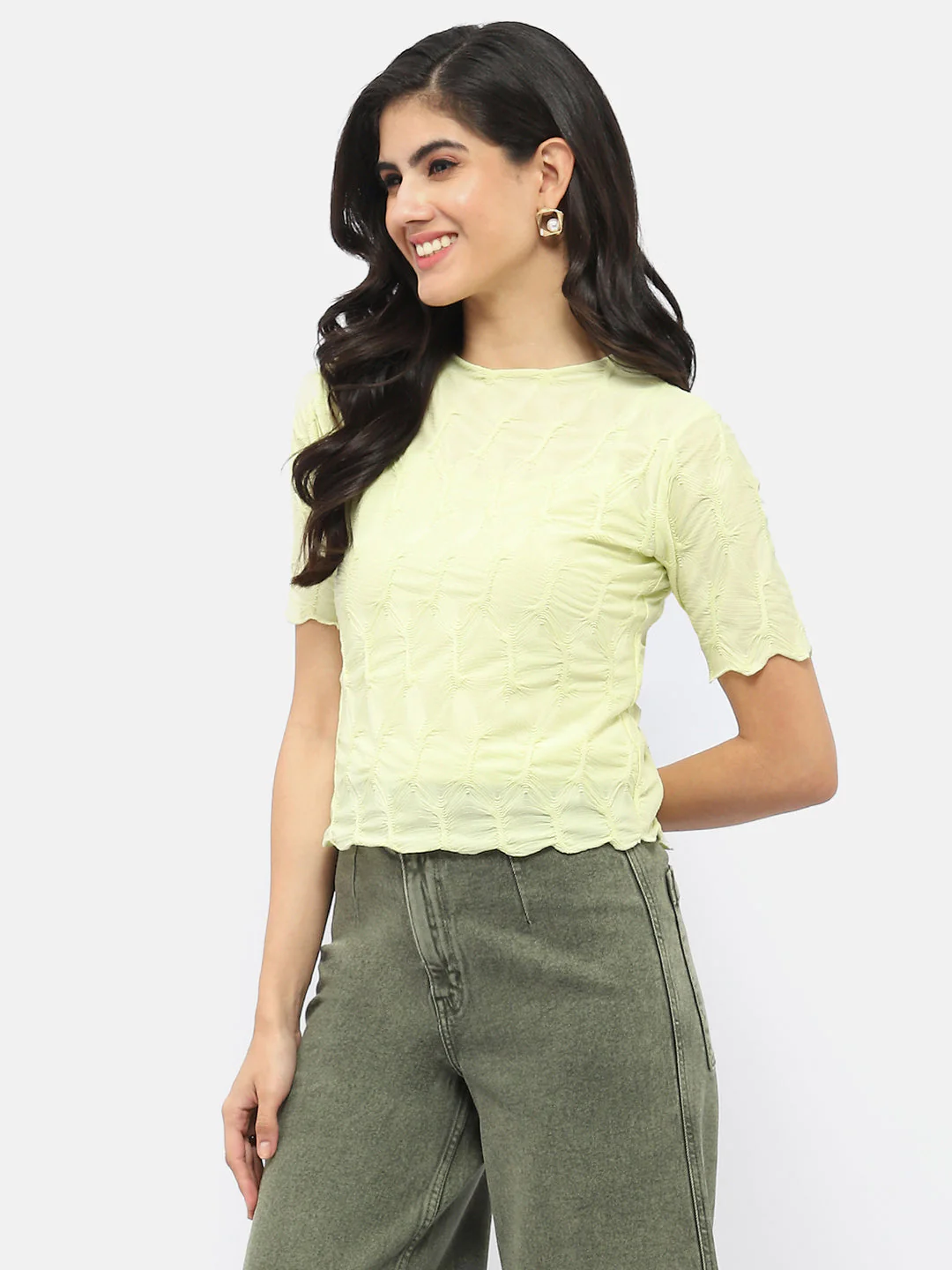 Madame Lettuce Hem Lime Green Crinkled Top - Image 4