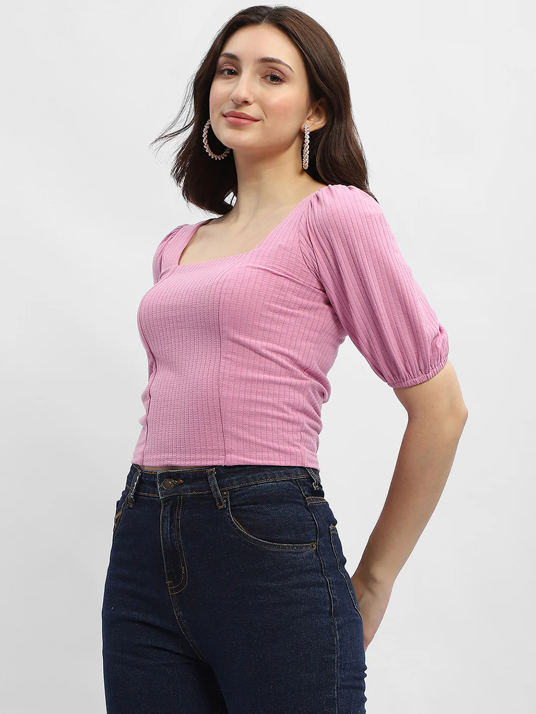 Madame Criss-Cross Back Pink Textured Top - Image 4