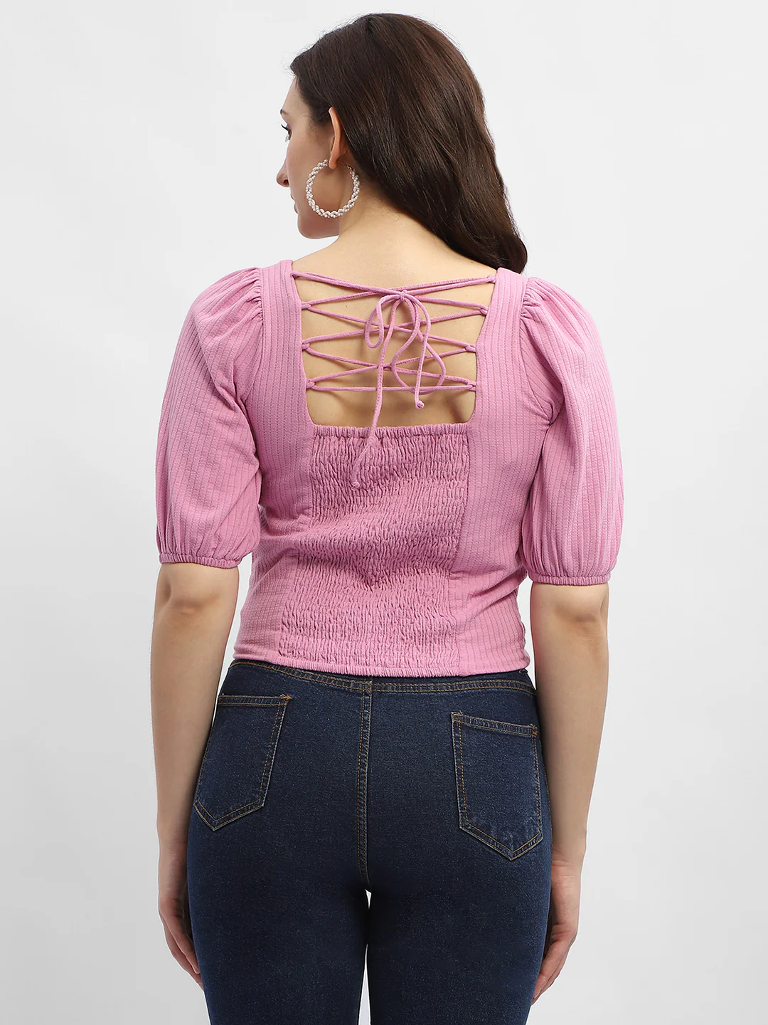 Madame Criss-Cross Back Pink Textured Top - Image 5