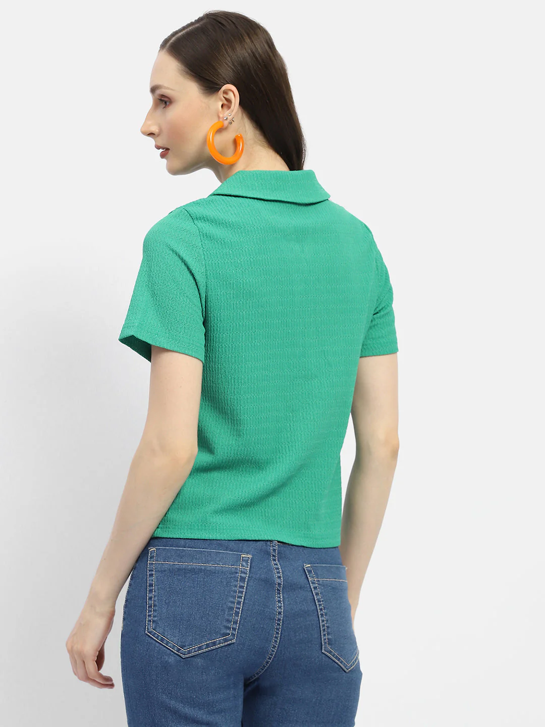 Madame Textured Green Half Sleeve Shirt - Image 3
