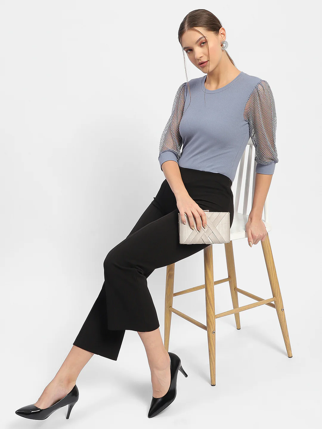 Madame Knit Sleeve Grey Regular Top - Image 2