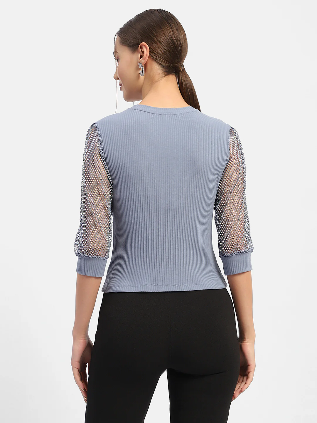 Madame Knit Sleeve Grey Regular Top - Image 6