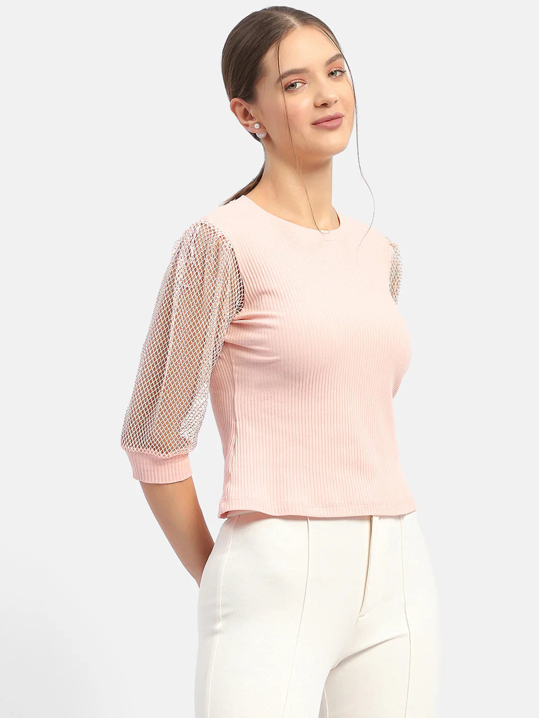 Madame Knit Sleeve Pink Regular Top - Image 4