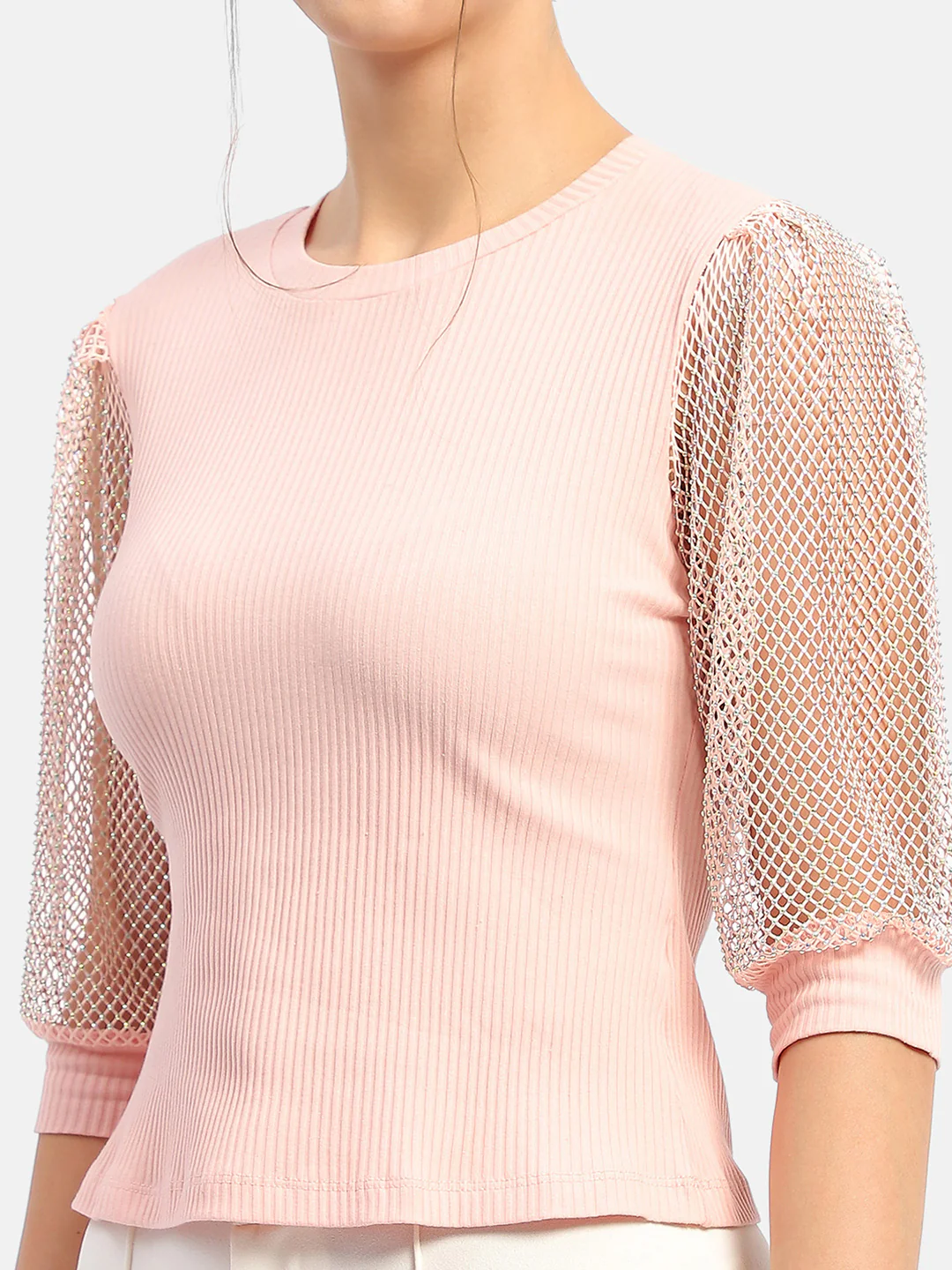 Madame Knit Sleeve Pink Regular Top - Image 7