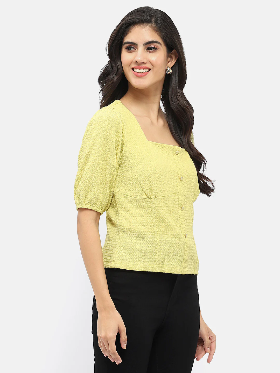 Madame Square Neck Lime Green Crinkled Top - Image 3