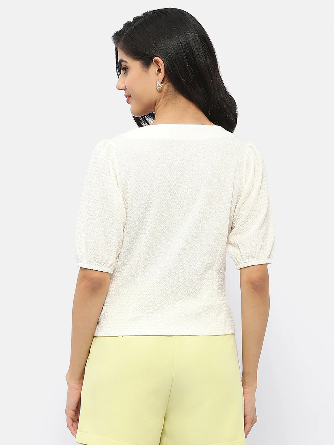 Madame Square Neck Off-White Crinkled Top - Image 3