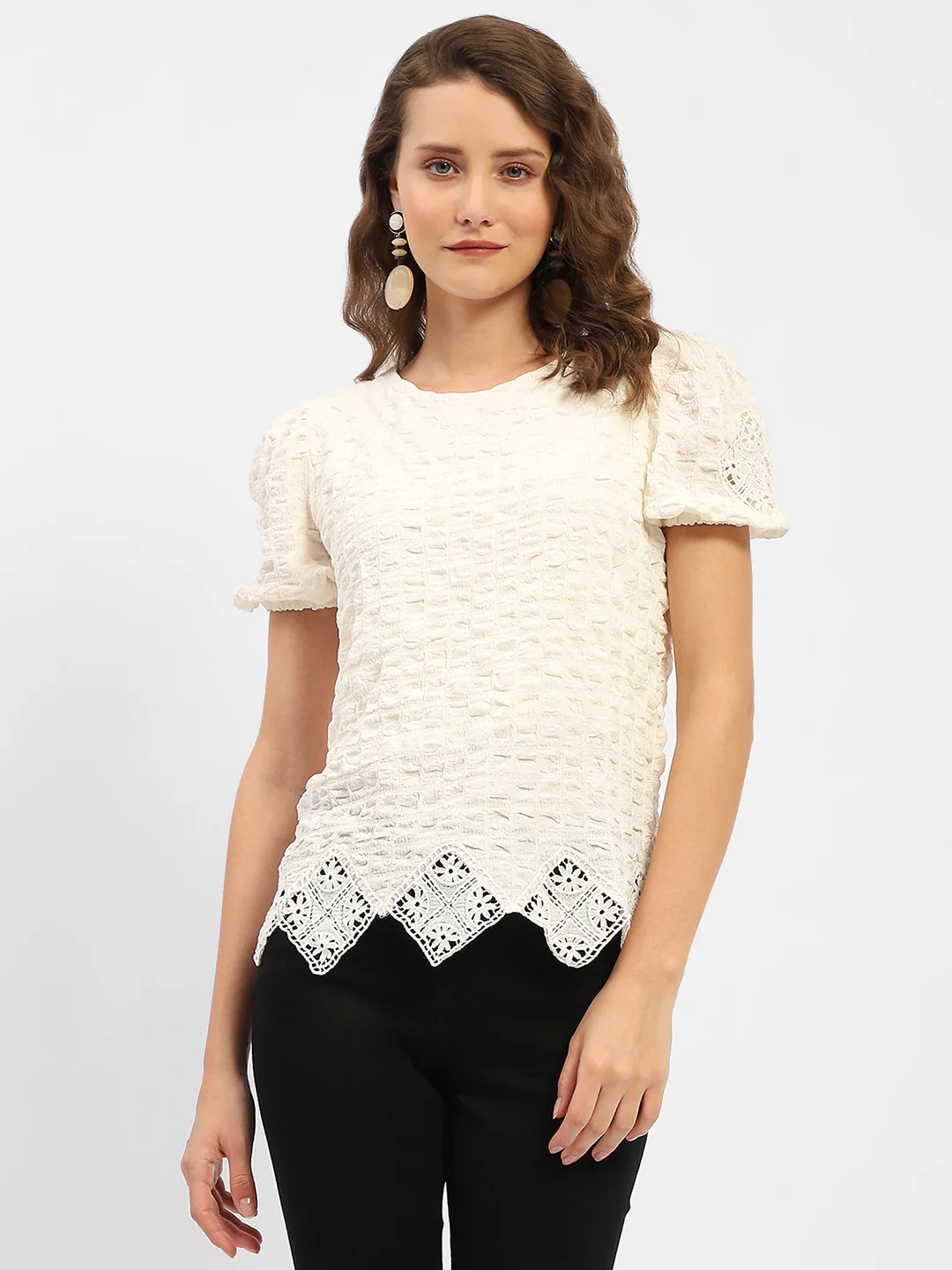 Madame Textured Off-White Embellished Top - Image 3