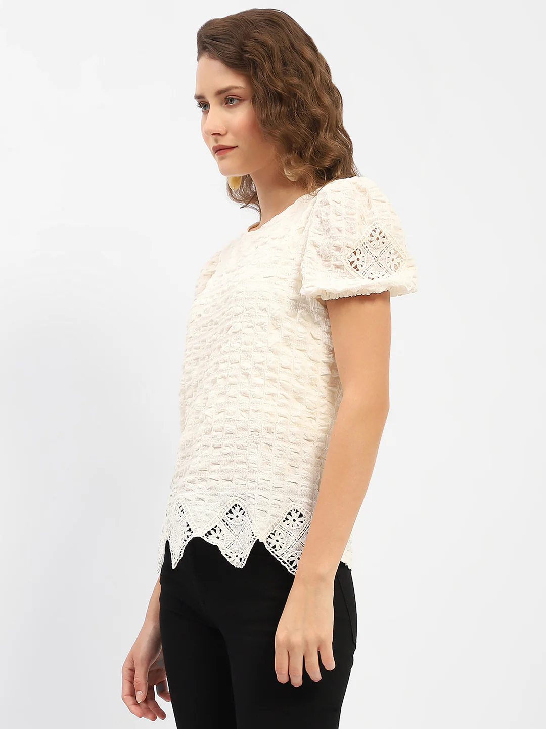 Madame Textured Off-White Embellished Top - Image 5