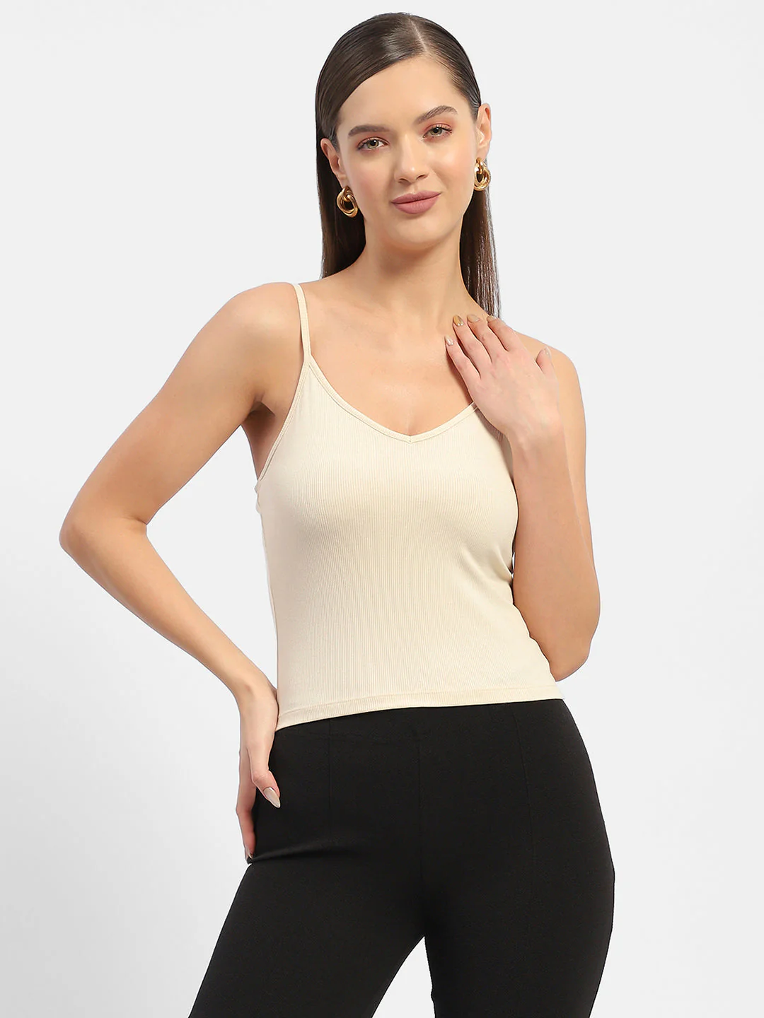 Madame Solid Cream Tank Top - Image 2