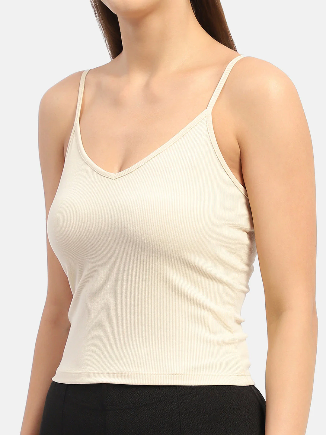 Madame Solid Cream Tank Top - Image 3