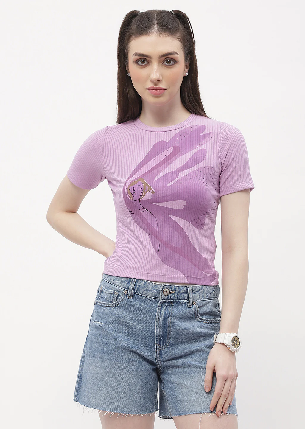 Madame Graphic Print Lilac Ribbed T-Shirt