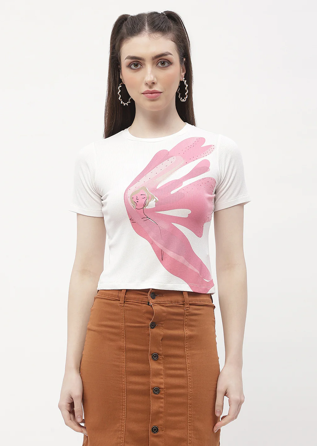 Madame Graphic Print Off-White Ribbed T-Shirt - Image 3