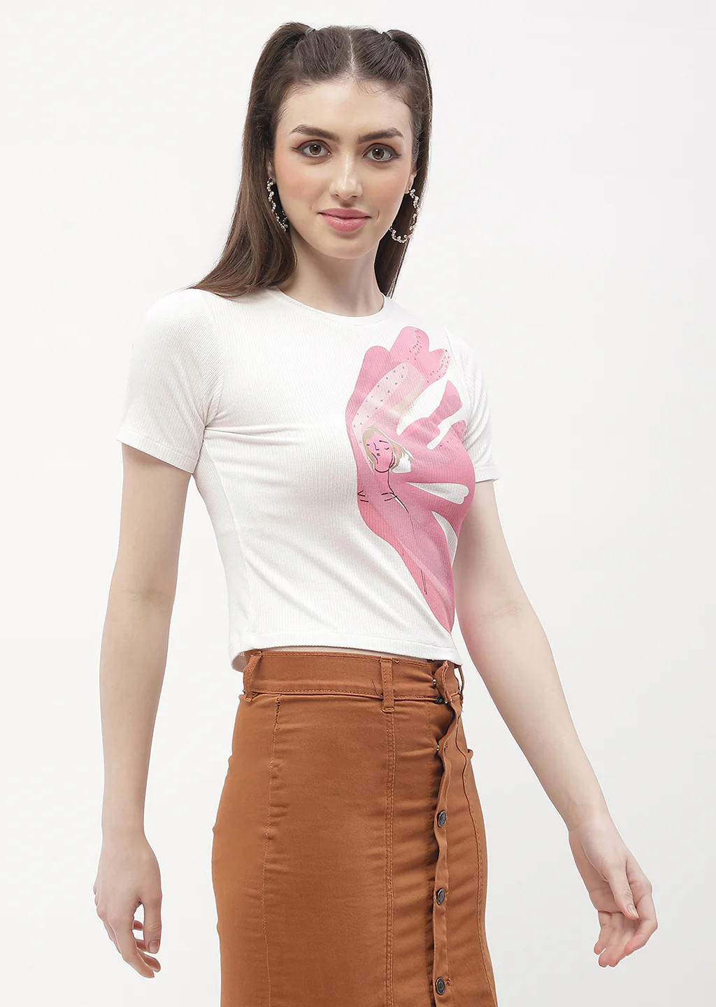 Madame Graphic Print Off-White Ribbed T-Shirt - Image 4