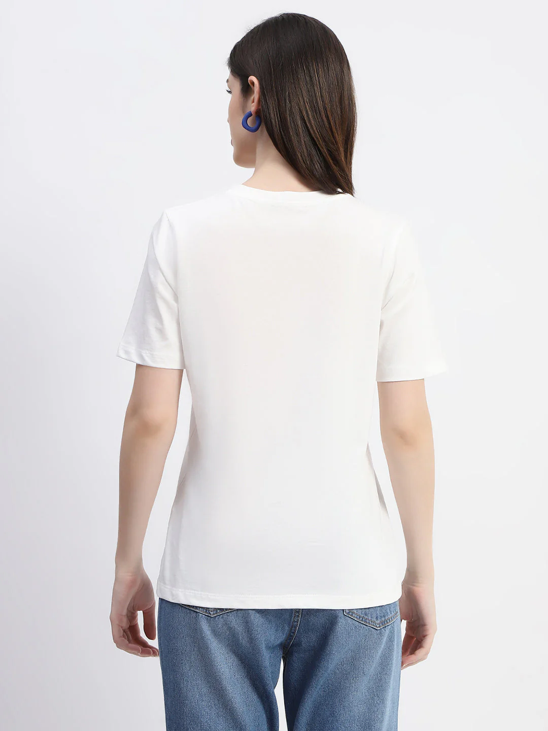 Madame Graphic Print Crew Necked White Cotton T-Shirt - Image 5
