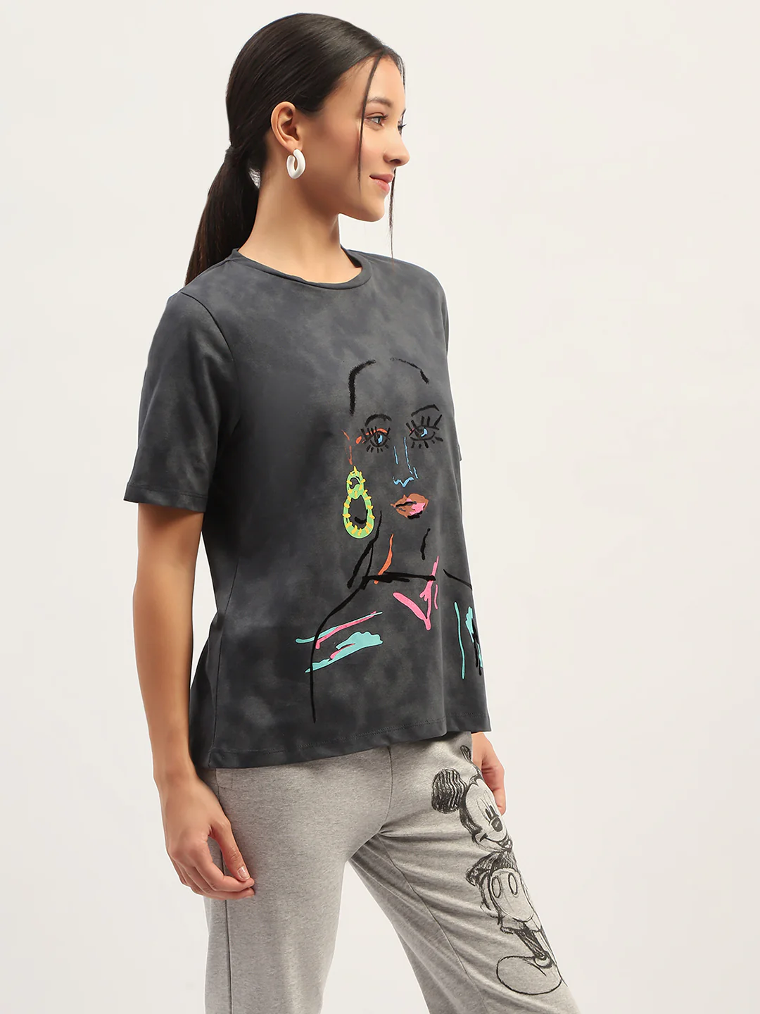 Madame Printed Charcoal Cotton T-Shirt - Image 4
