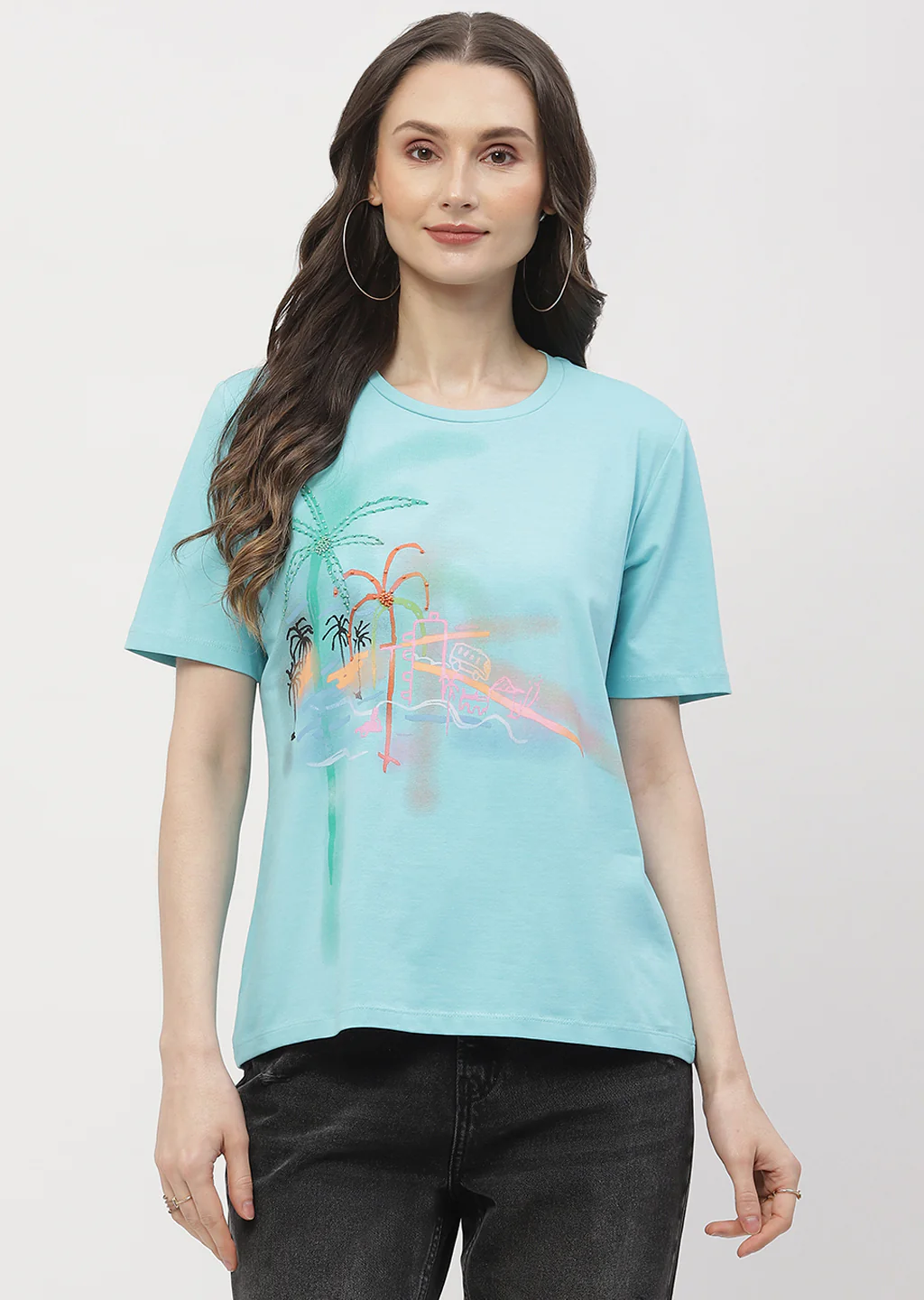 Madame Graphic Print Aqua Blue Regular T- Shirt - Image 3