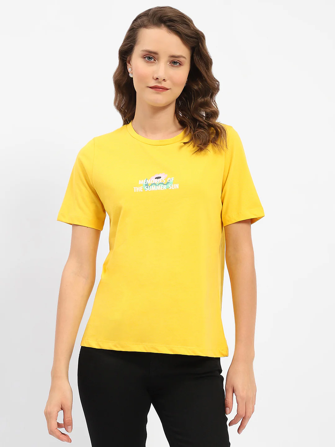 Madame Graphic Printed Round Neck Cotton Yellow T-Shirt - Image 3
