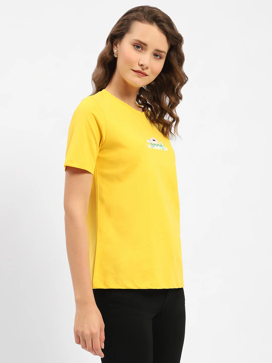 Madame Graphic Printed Round Neck Cotton Yellow T-Shirt - Image 4