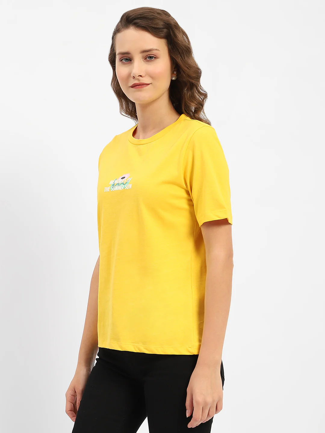 Madame Graphic Printed Round Neck Cotton Yellow T-Shirt - Image 5