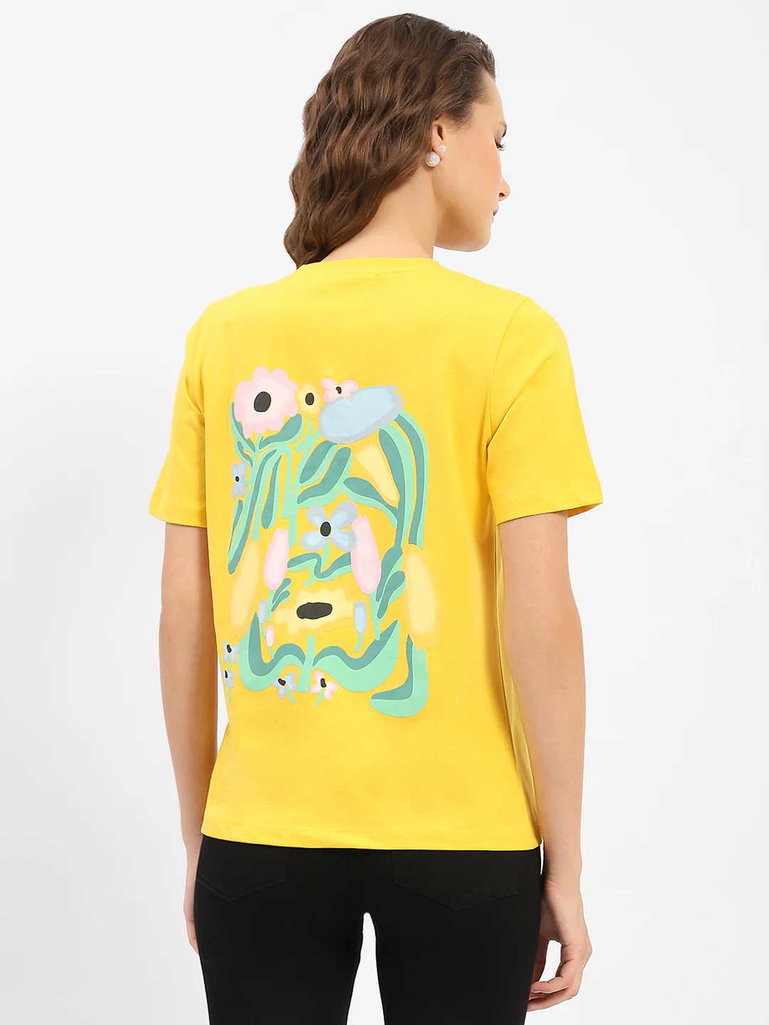 Madame Graphic Printed Round Neck Cotton Yellow T-Shirt - Image 6