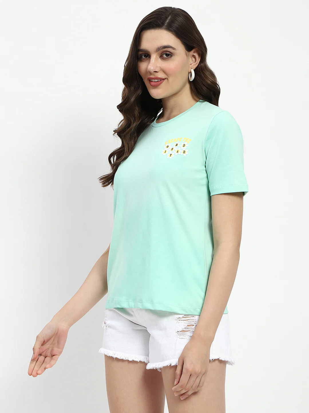 Madame 3D Print Monochromatic Cotton Mint T-Shirt - Image 4