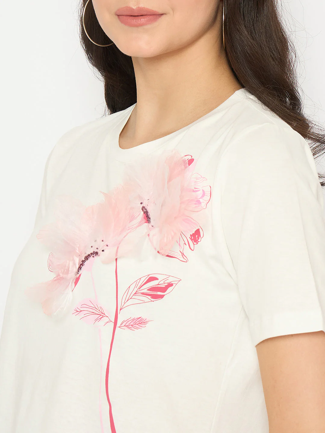 Madame Floral Applique White Cotton T-shirt - Image 7