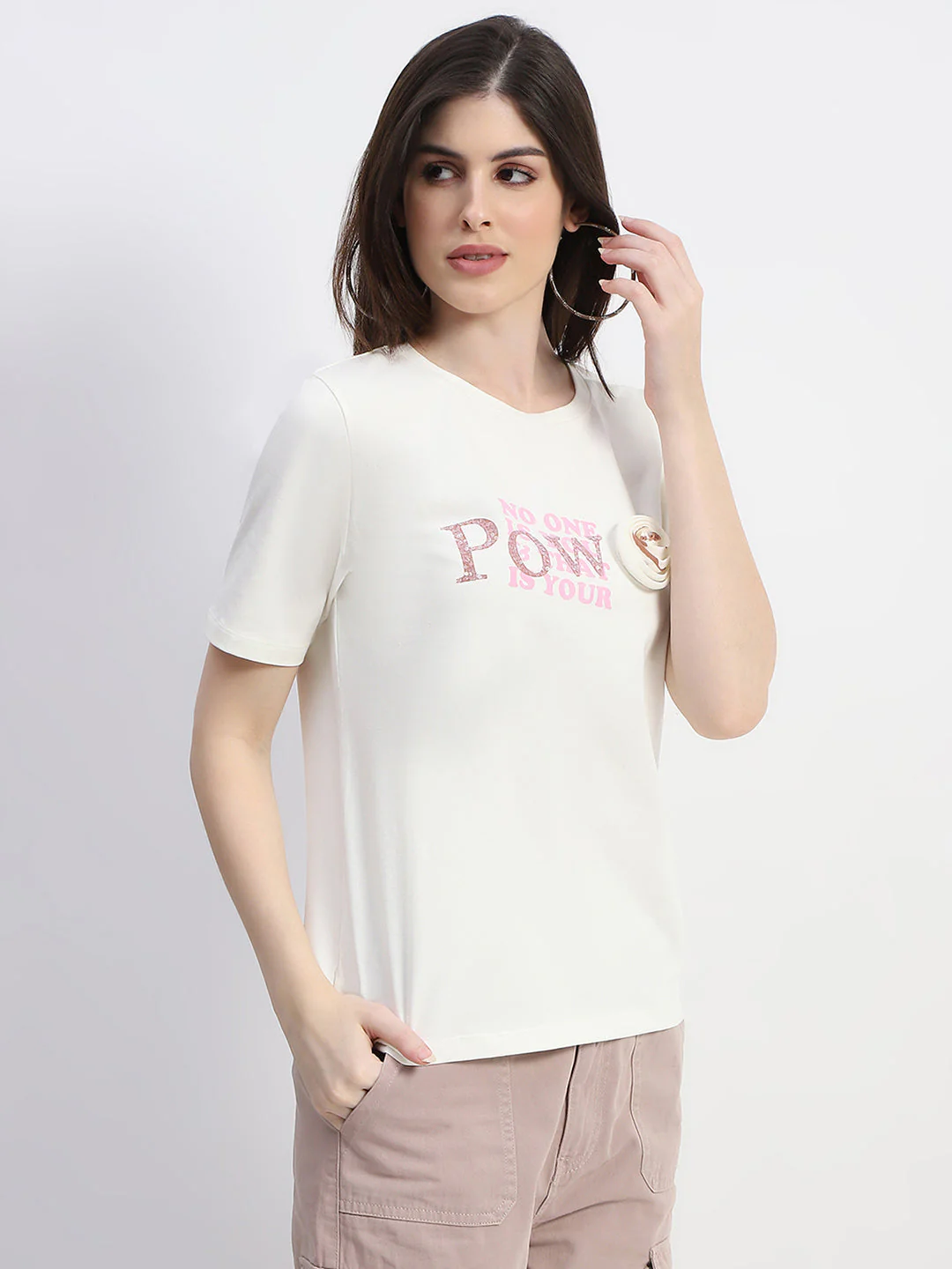 Madame Typography Print Off White Cotton T-Shirt - Image 3