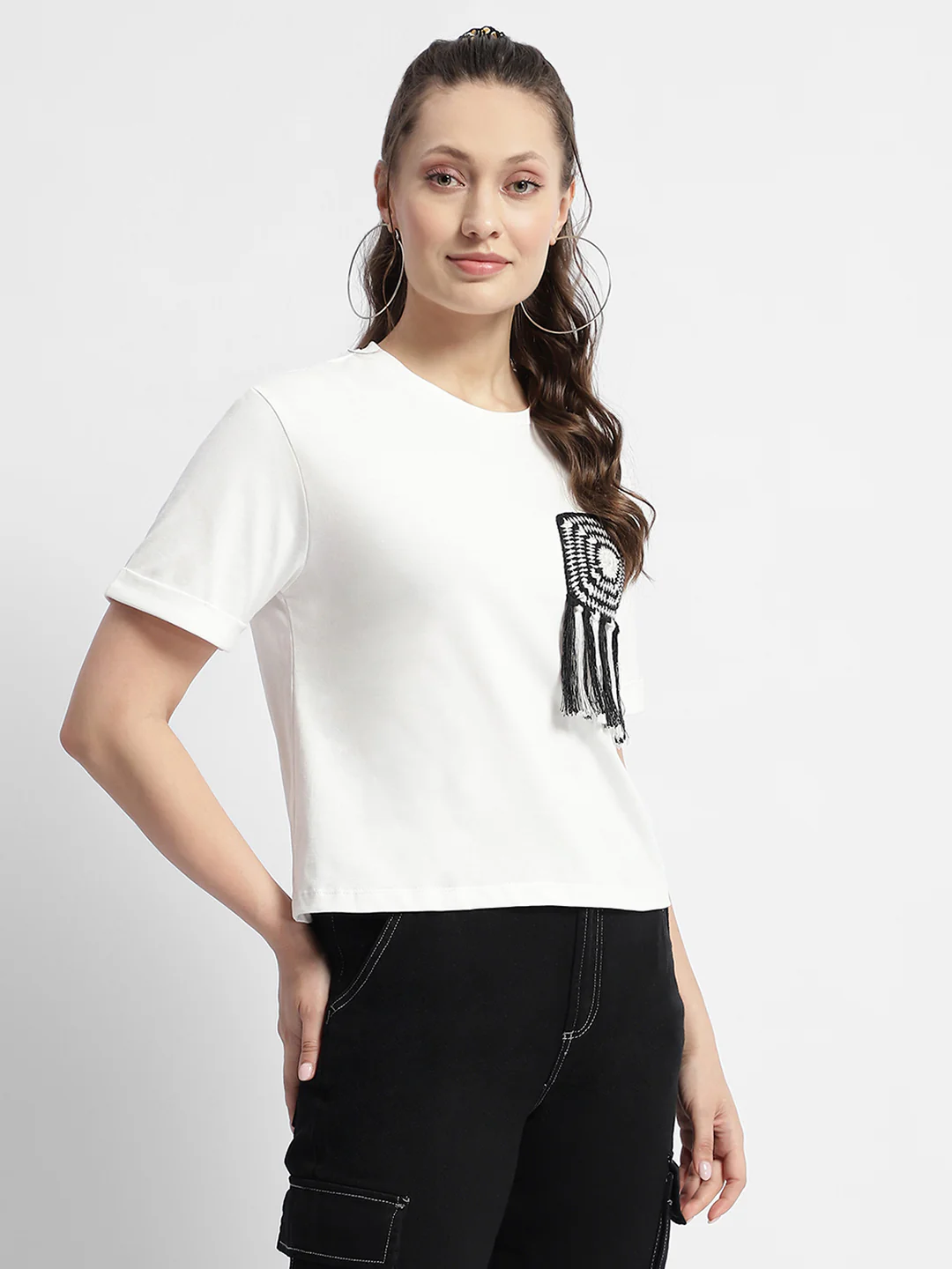 Madame Applique Pocket White Coloured T-Shirt - Image 4