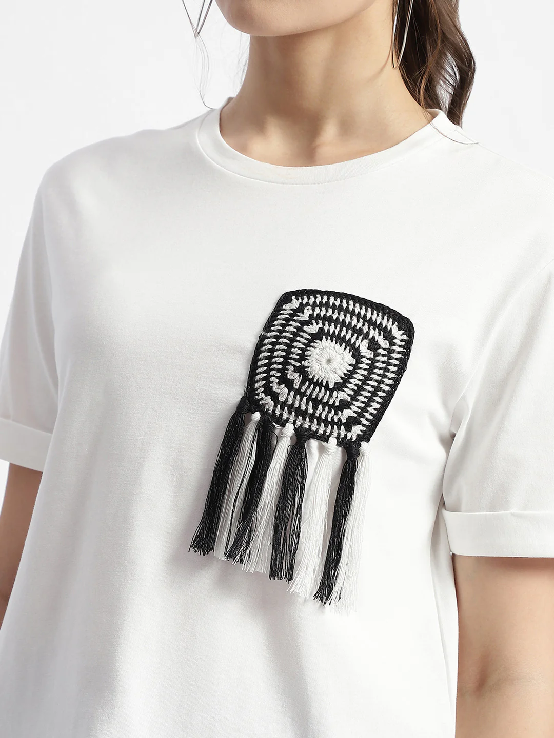 Madame Applique Pocket White Coloured T-Shirt - Image 7