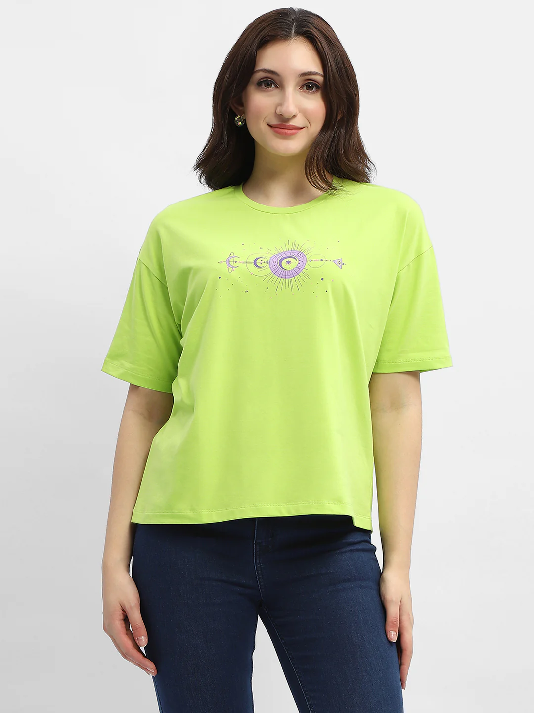 Madame Graphic Print Neon Green Cotton T-Shirt - Image 2