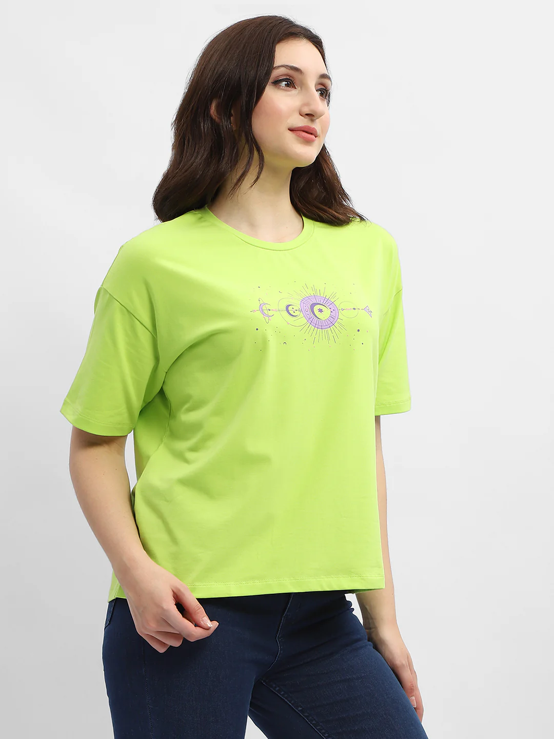 Madame Graphic Print Neon Green Cotton T-Shirt - Image 3