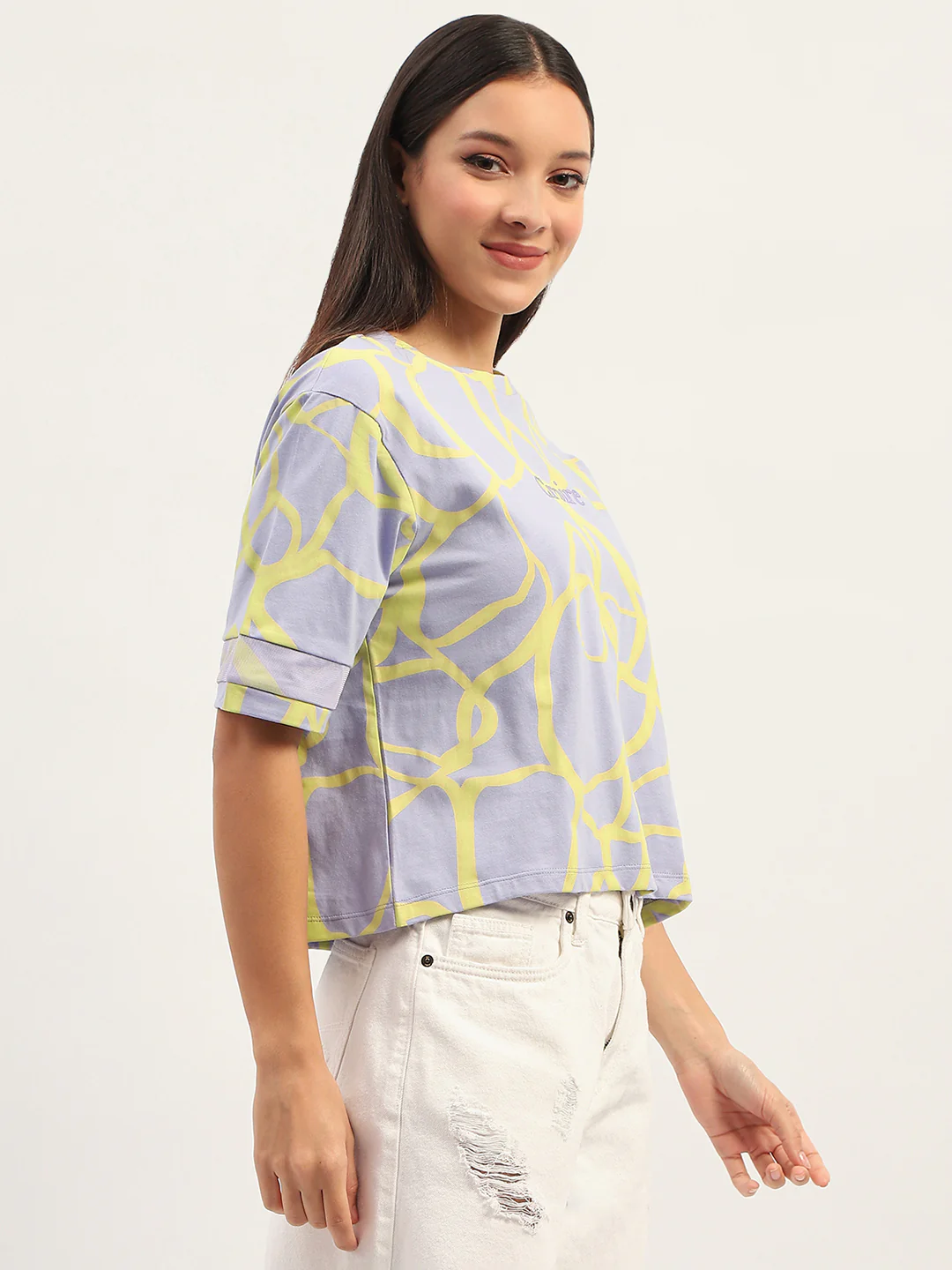 Madame Tie Dye Typography Adorned Cotton Mauve T-Shirt - Image 4
