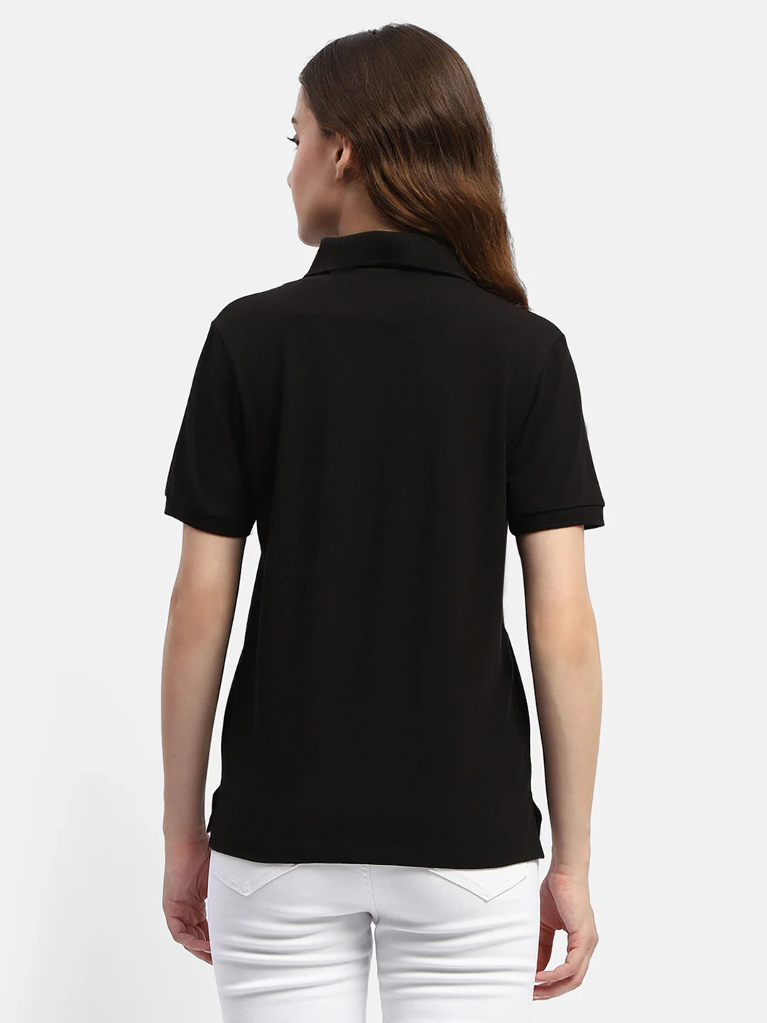 Madame Solid Black Polo Neck T-Shirt - Image 6
