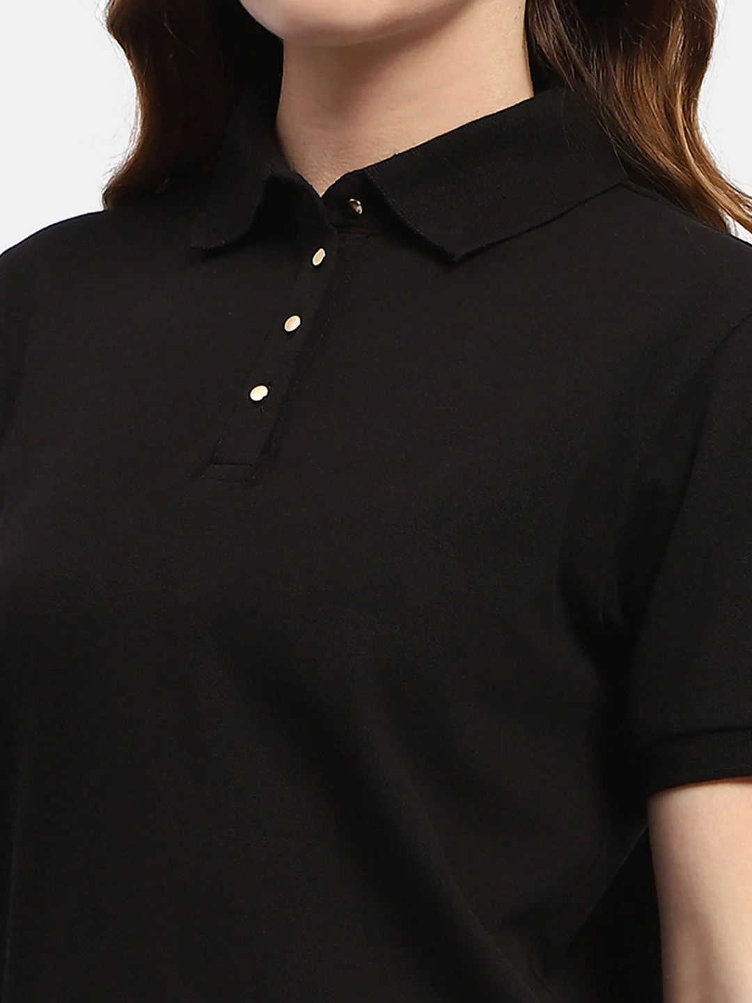 Madame Solid Black Polo Neck T-Shirt - Image 7