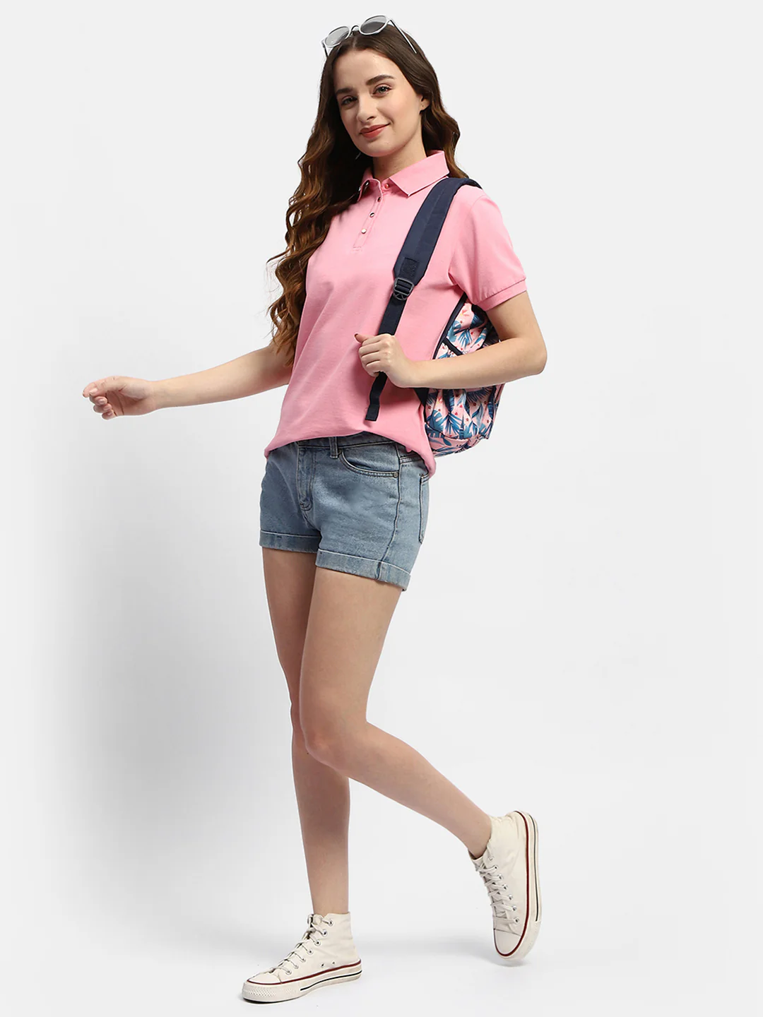 Madame Solid Pink Polo Neck T-Shirt - Image 2