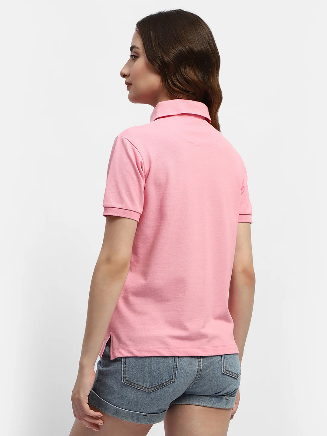 Madame Solid Pink Polo Neck T-Shirt - Image 5
