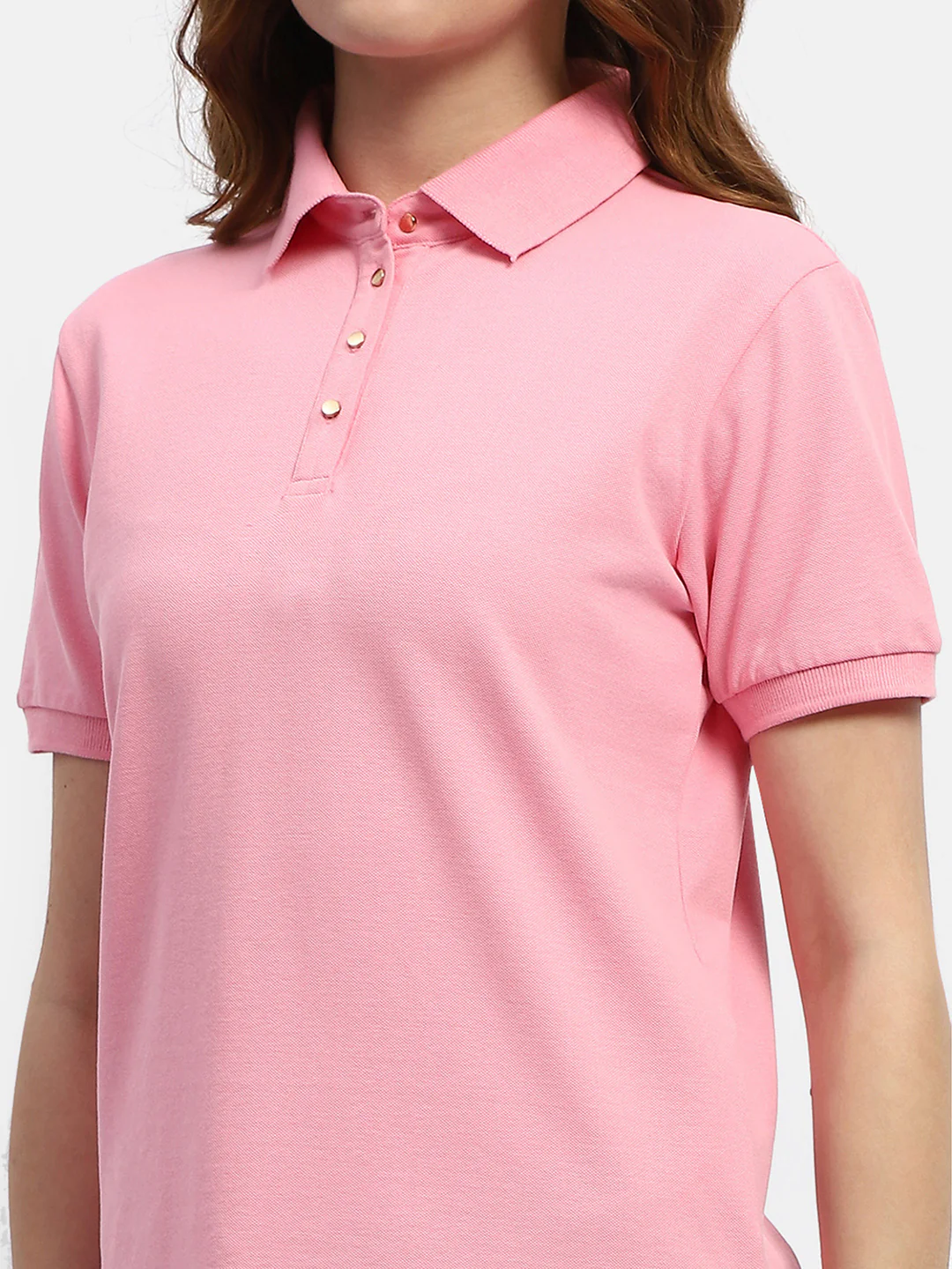 Madame Solid Pink Polo Neck T-Shirt - Image 6