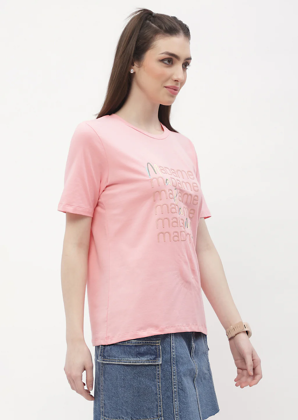 Madame Logo Print Pink Regular T-Shirt - Image 3