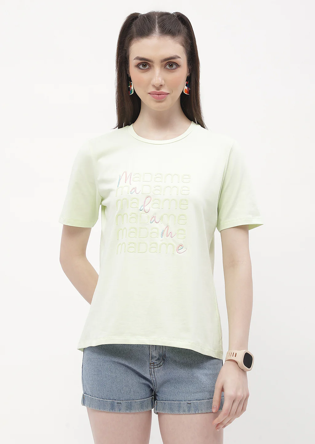 Madame Logo Print Neon Green Regular T-Shirt