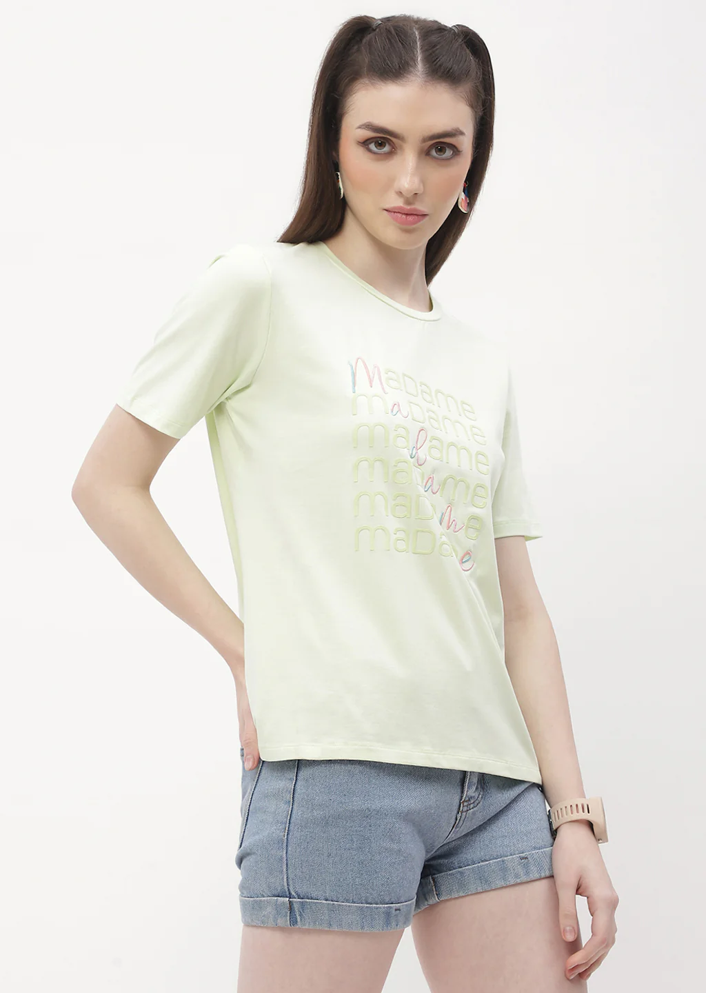 Madame Logo Print Neon Green Regular T-Shirt - Image 3