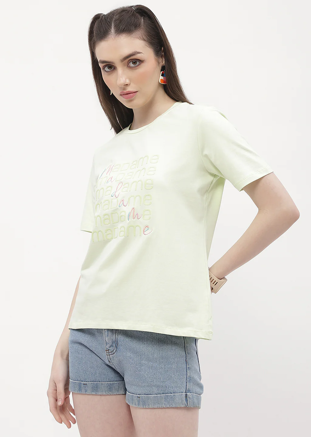 Madame Logo Print Neon Green Regular T-Shirt - Image 4