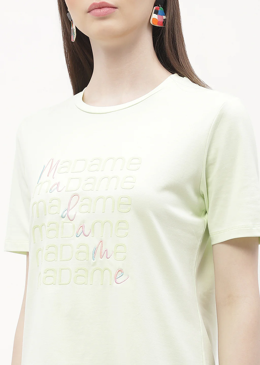 Madame Logo Print Neon Green Regular T-Shirt - Image 6