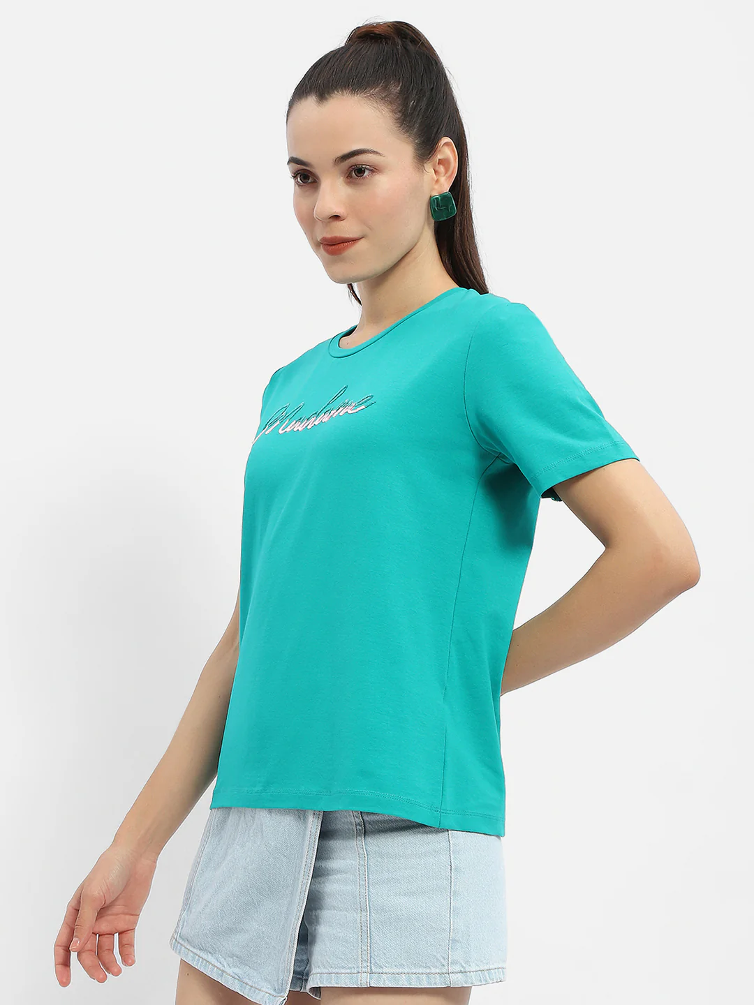 Madame Typography Sea Green Crew Neck T-Shirt - Image 4