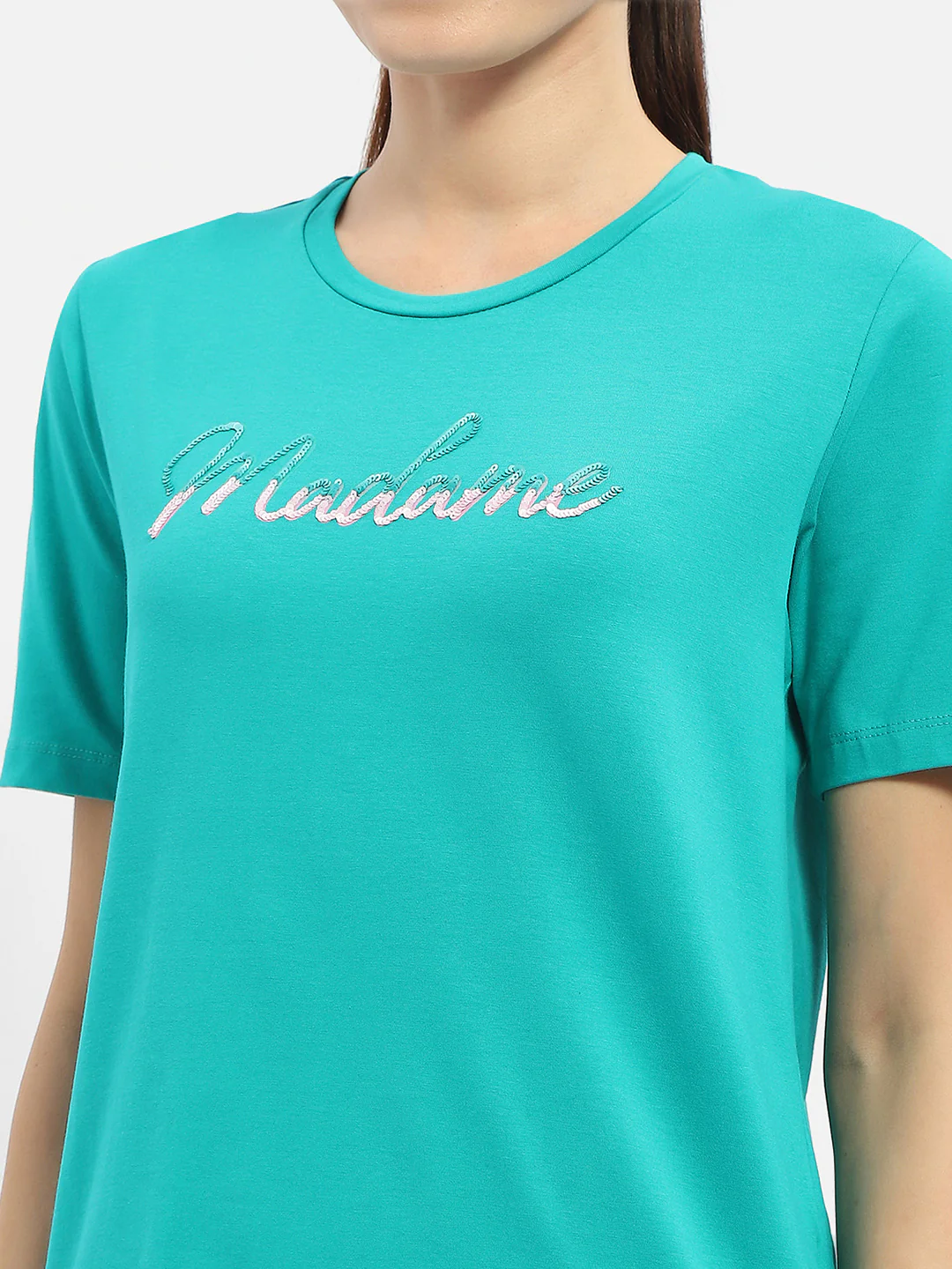 Madame Typography Sea Green Crew Neck T-Shirt - Image 6