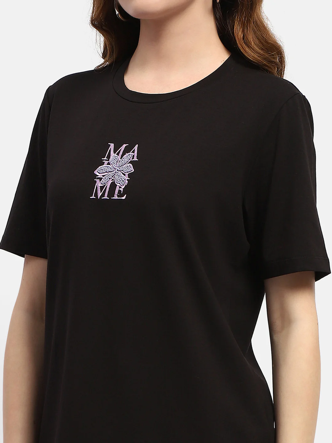Madame Embroidered Black Regular T-Shirt - Image 7